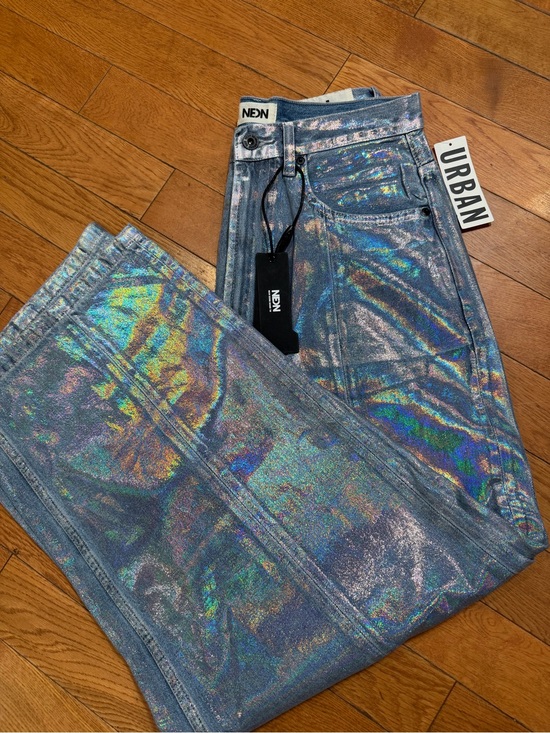 Urban Outfitters Denim - NWT Neon Denim Leroy Coated Wide-Leg Jeans Holographic Silver 28